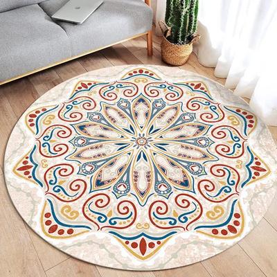 Retro Mandala Runda Mattor Vardagsrum Soffa Soffbord Matta Enkelhet Dekoration Sovrumsmatta Kök Badrum Halkfria Mattor