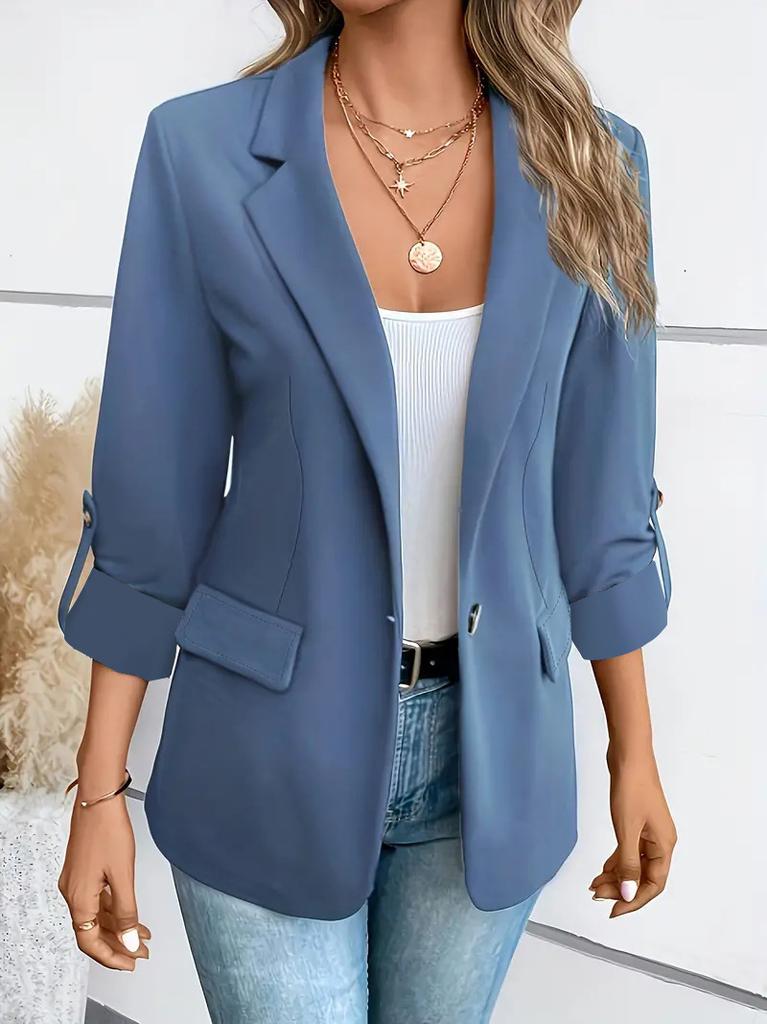 Dames Effen Kleur Lange Mouwen Slim Fit Blazerjas Casual Werkkleding Buitenjas