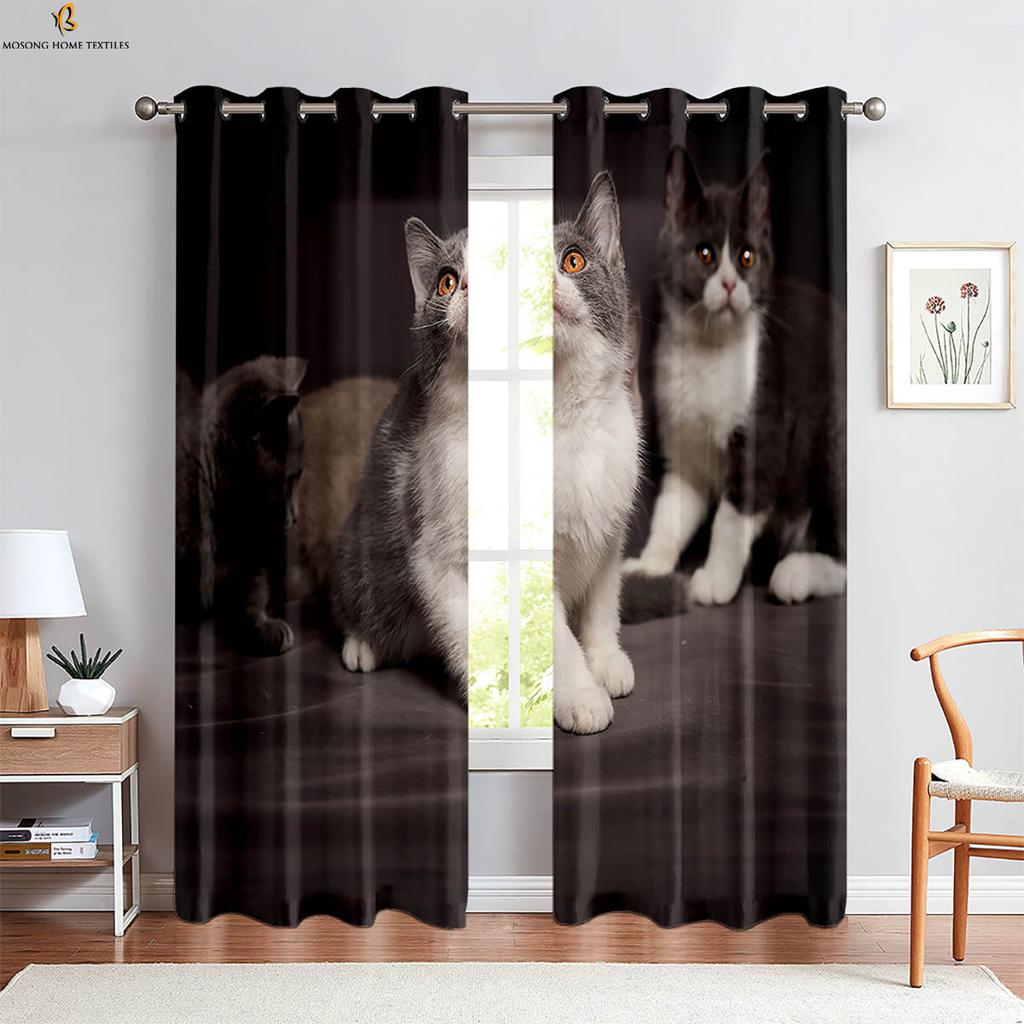 Funny Astronaut Cat Cartoon Stereo Printing Curtains Bedroom Living Room Kitchen Decorative Household Supplies Curtain Set Of 2 Made Polyester