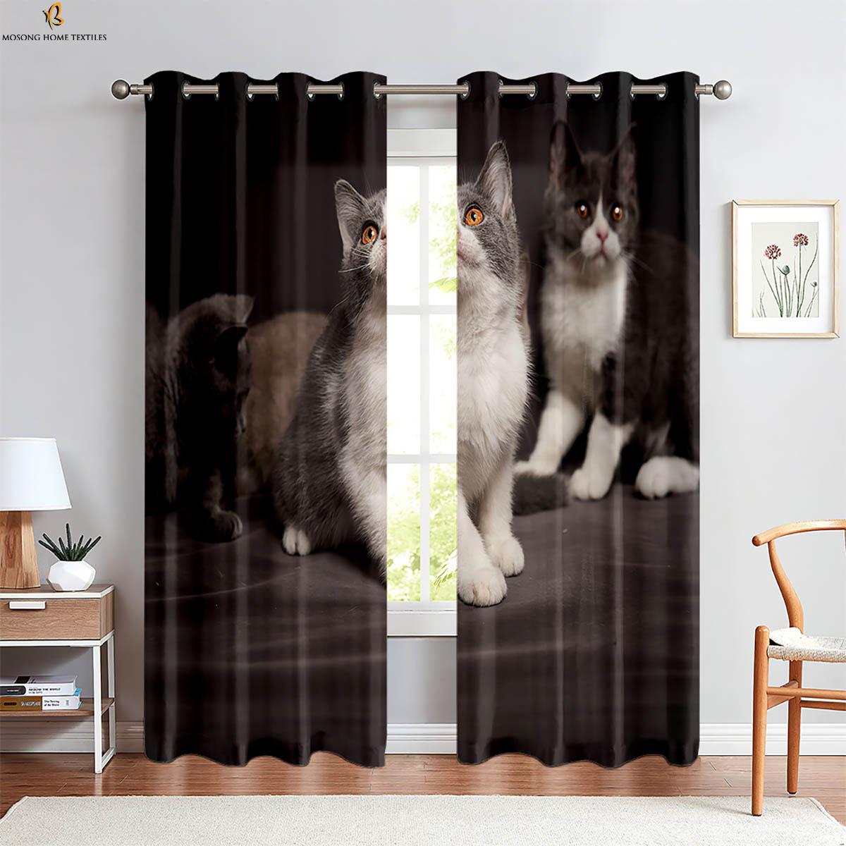 

Funny Astronaut Cat Cartoon Stereo Printing Curtains Bedroom Living Room Kitchen Decorative Household Supplies Curtain Set Of 2 Made Polyester W100*H130(CM)-Hooks&2PCS