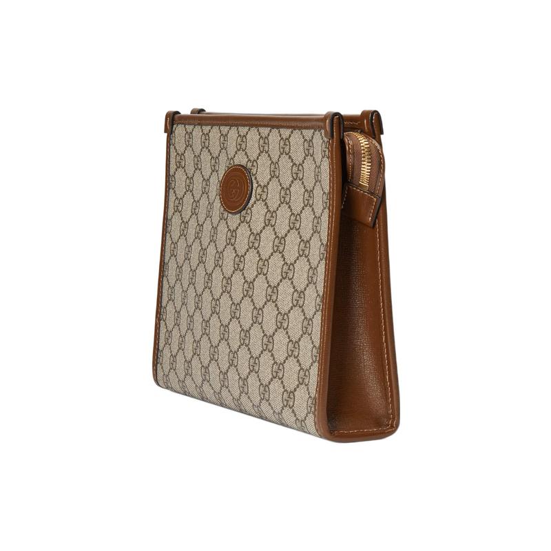 Gucci Presbyopic all-over zipper closure, canvas and leather piping, clutch cosmetic bag, regular men's ebony color
