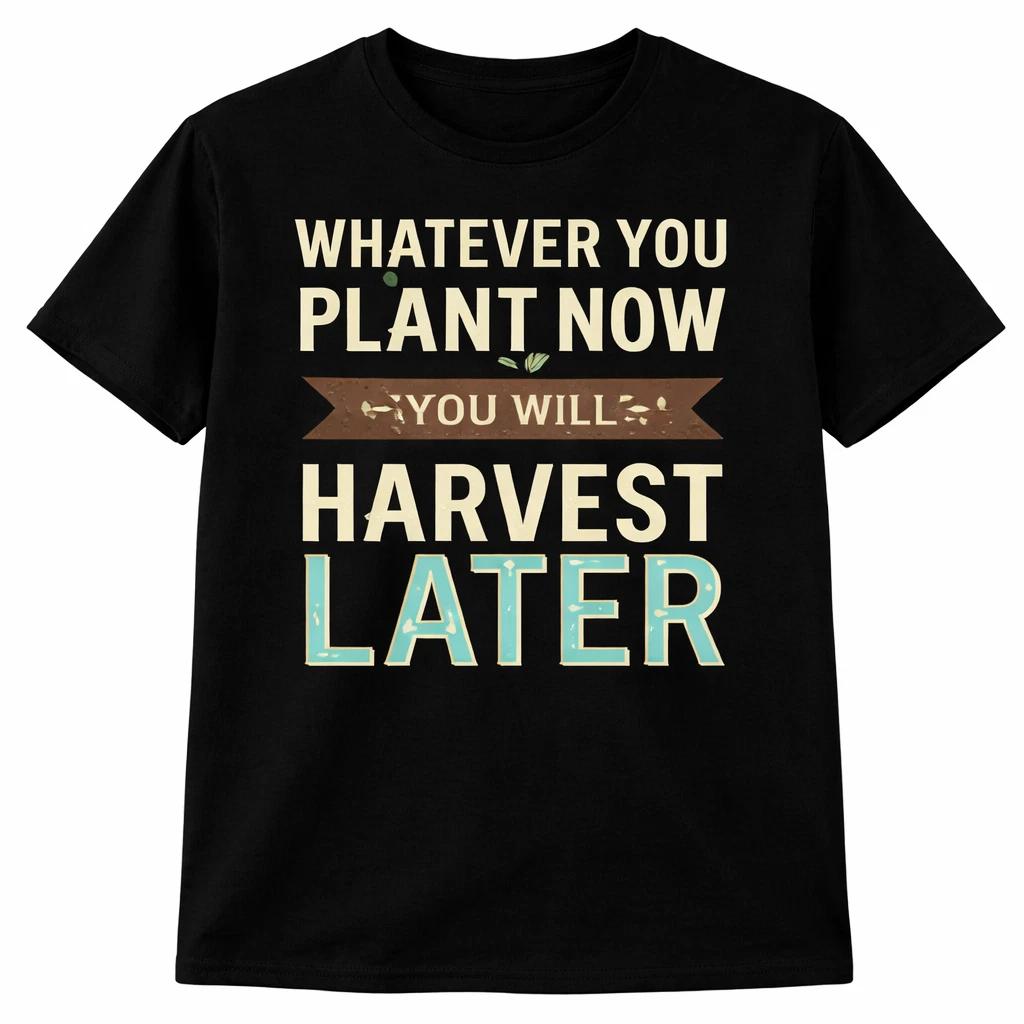 Inspirational Quote T Shirt Whatever You Plant Now You Will Harvest Later Tee XL