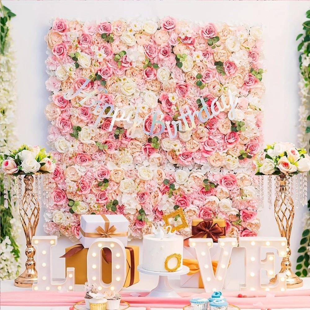 3D Rose Rose Flower Wall Pink Silk Artificial Flower Backdrop  Birthday Party