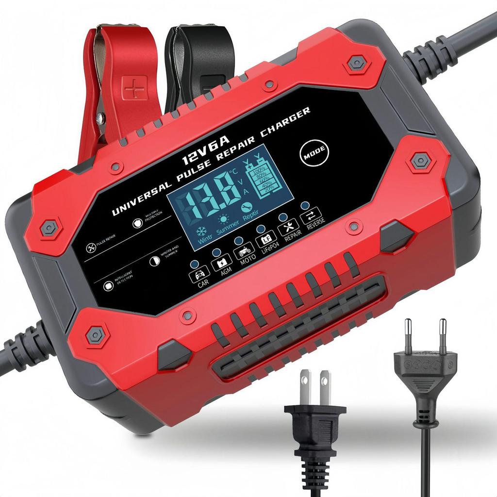 12V Car and Motorcycle Battery Charger, 6A