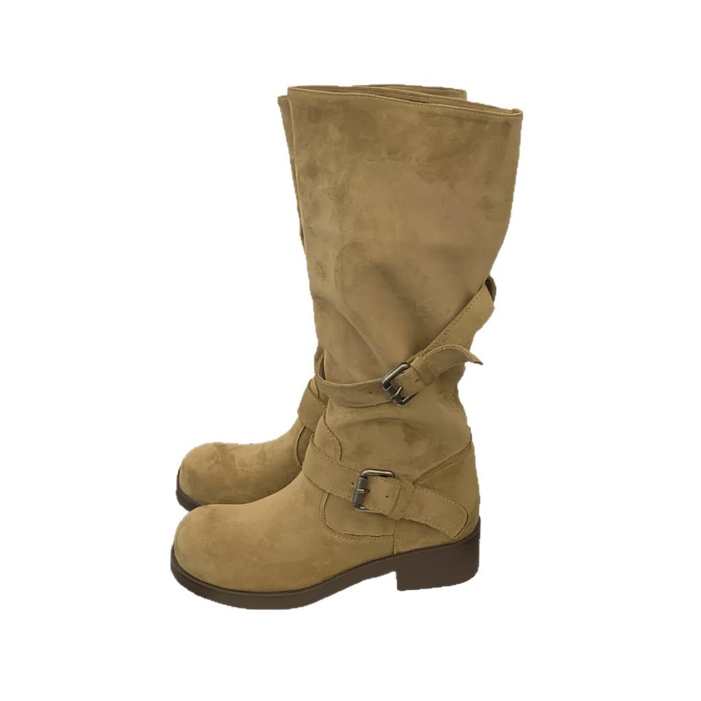 Belt Buckle Stack Boots Thick Heel 2025 Autumn and Winter Retro High Boots Korean Version Boots Niche Tooling Boots Women