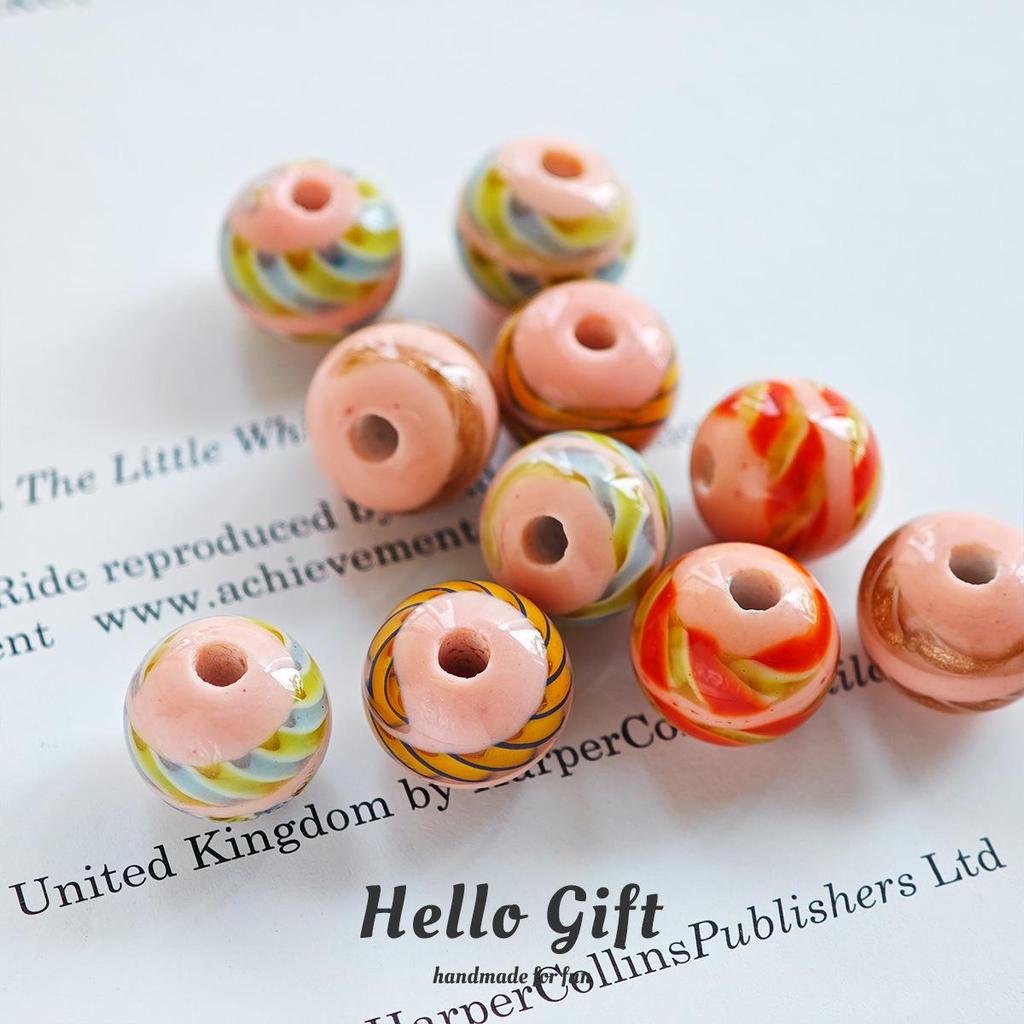 12mm West Asian Threaded Ribbon Candy Color Round Glass Beads for DIY Handmade Crafts