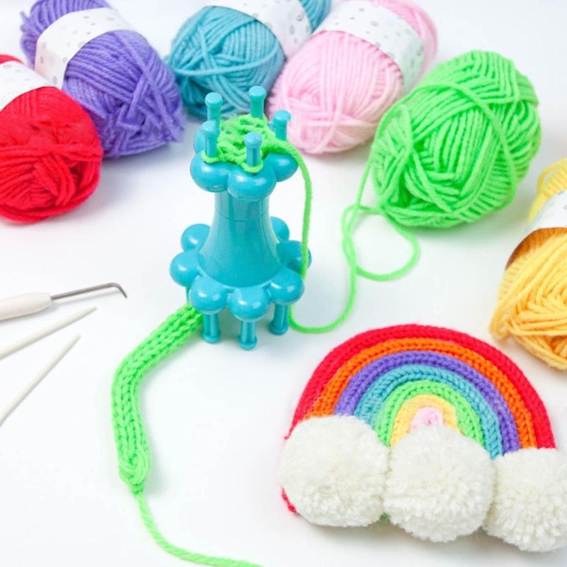 Professional Knit Spool Looms with Wool Set Cord Rope Knitting Weaving Tool with Colorful Wool 6-color/8-color Durable