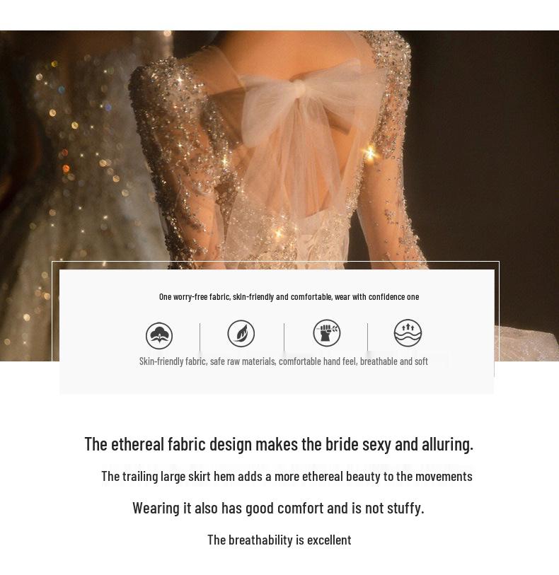 2025 Vintage French Long Sleeve Wedding Dress with Heavy Train and High-End Texture