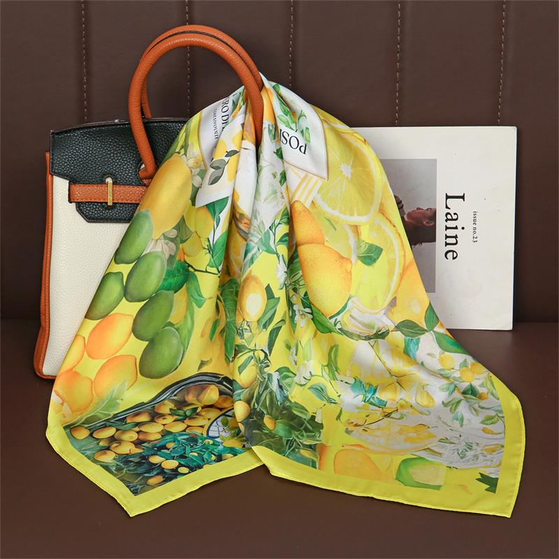 2026 New Fashion Print Silk Hairbands Summer Lemon Scarf Women Elagant Bandana Neck Kerchief Head Bands Foulard Female Scarfs
