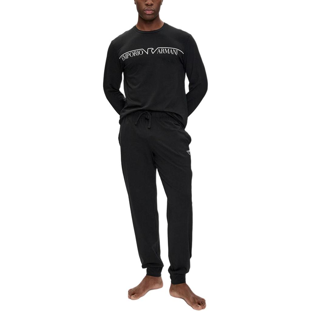 Emporio Armani FW24 Letter Print Crew Neck Long Sleeve Casual Sports Set Men sets Black 112033-4F516-00020