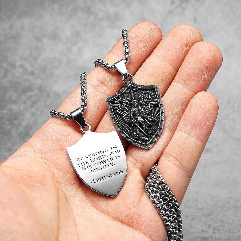 Angel St.Michael Guardian Amulet Men Necklaces Stainless Steel Pendants Chains Women Jewelry Vintage Accessories Gift