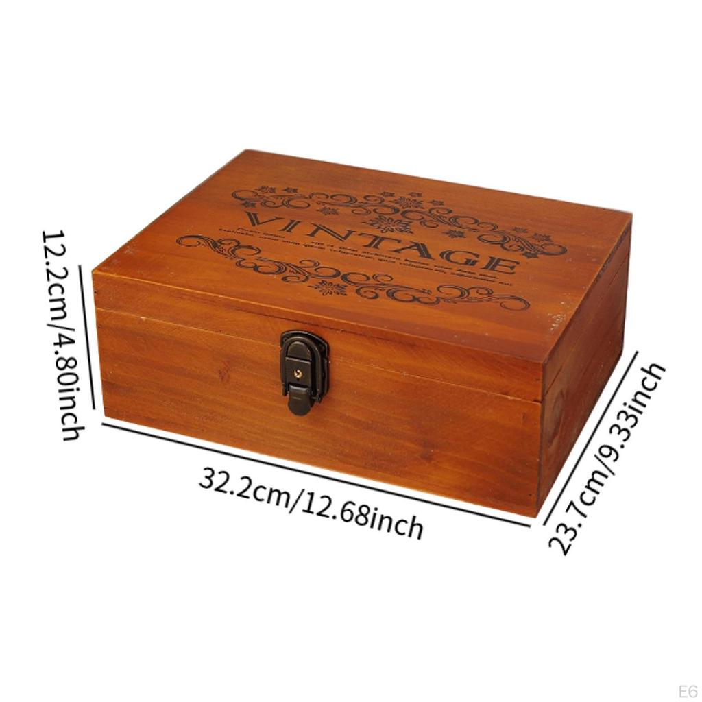 Wooden Keepsake Box Jewelry with Keys Compact Retro Design Trinkets Treasure Case