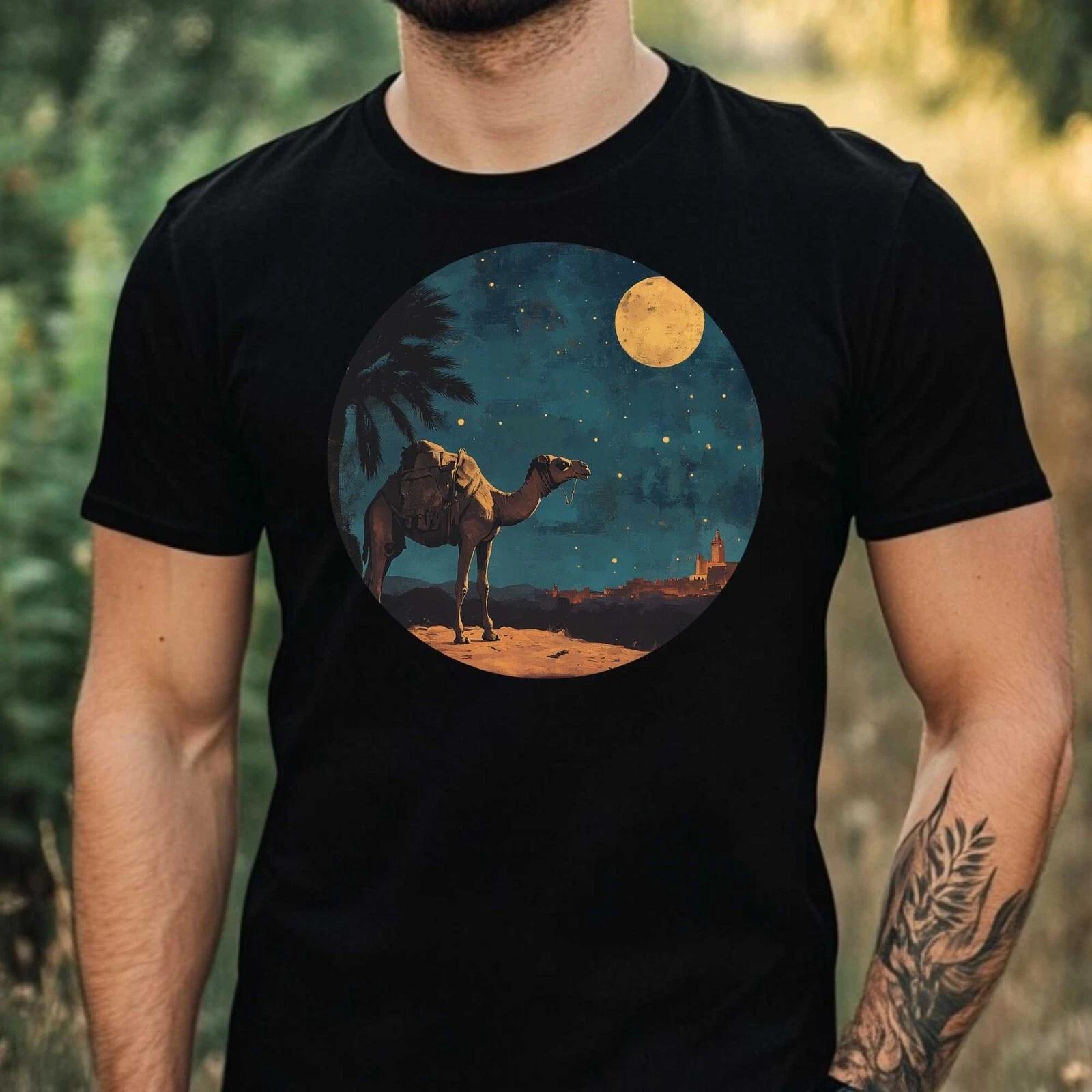 T-Shirt Herren Kamel im Mondlicht Motiv Baumwolle Größe XS bis 5XL XXXL