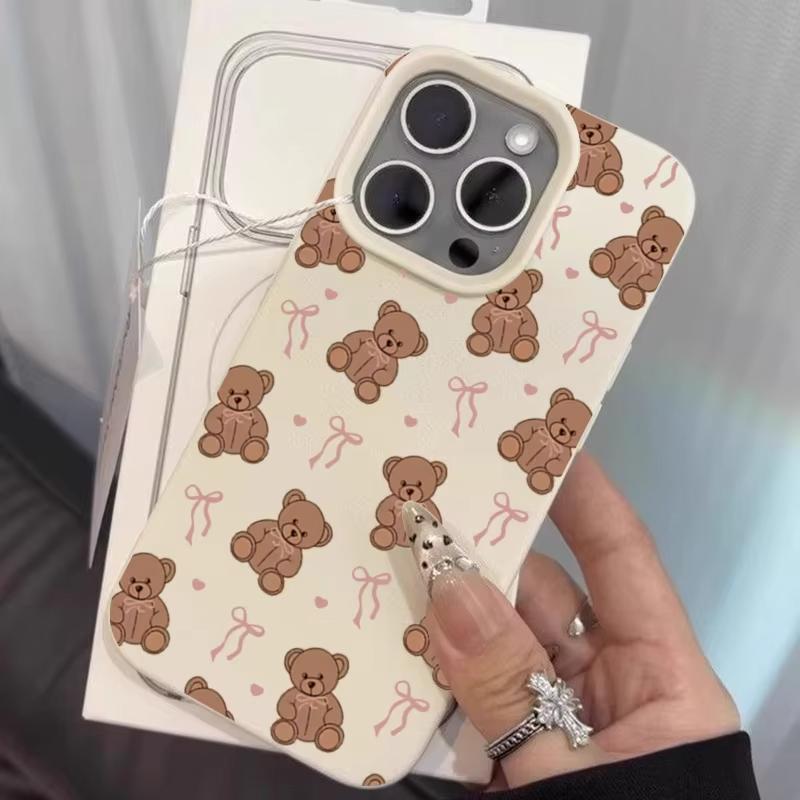 Cute Bow Bear Pattern Phone Case For iPhone 17 16 15 14 13 12 11 Pro Max 16E 17 Air 15 14 Plus X XR XS Max Protection Soft Cover