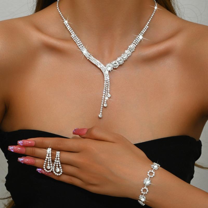 Meier Super sparkling geometric square multi-row diamond necklace and earring set - bridal earrings