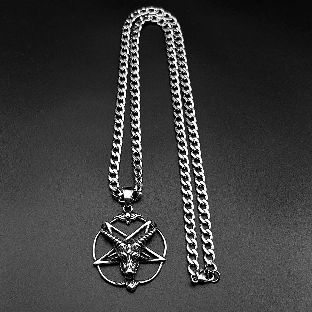 Gothic Skull Goat Pentagram 316L Stainless Steel Pendant Necklace for Women Men Silver Color Inverted Star Jewelry Amulet Gift