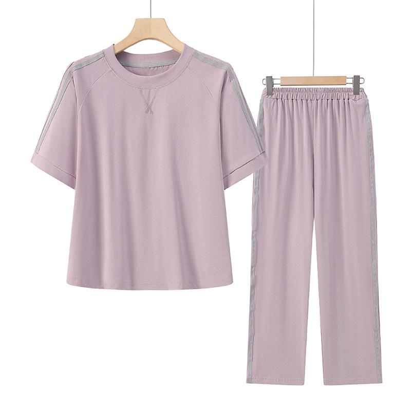 Women's Summer Round Neck Short Sleeve Sportswear Set: Two-Piece T-Shirt & Pants