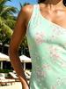2026 Summer One Shoulder Cherry Blossom Print Mini Dress, Mint Green Slim Beach Sundress