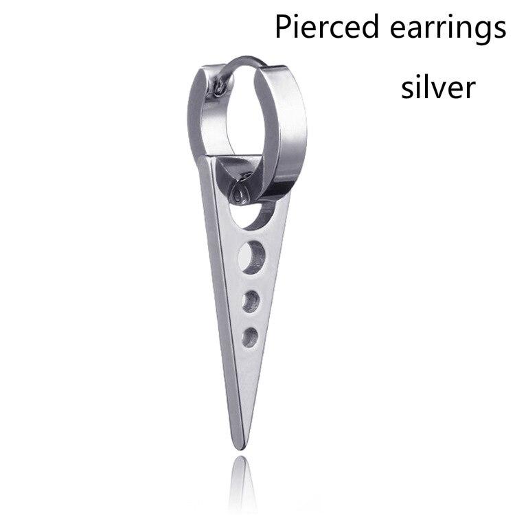 

Модные серьги-гвоздики из титановой стали, треугольные серьги-гвоздики в стиле панк, мужские черные индивидуальные серьги-клипсы без пирсинга, 1 шт. silver Pierced