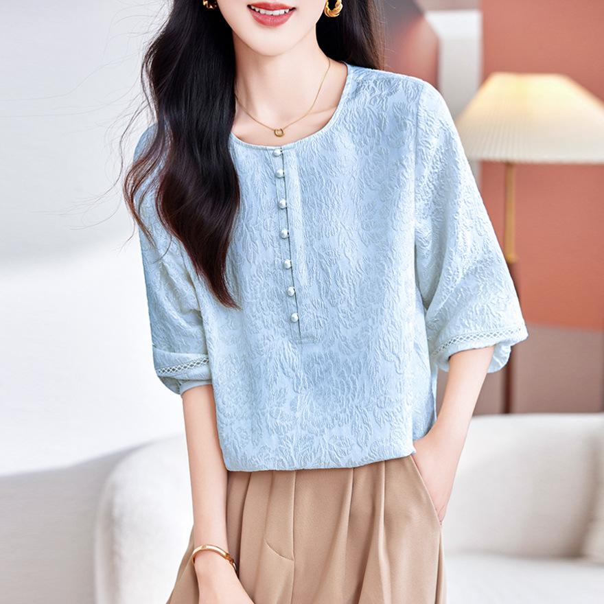 

Silk shirt women s new fashion versatile age-reducing jacquard mulberry silk shirt 3XL [Recommended 135~ 75 kg]