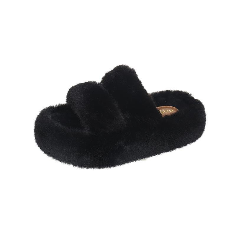 2025 Autumn New 6CM Muffin Thick-bottomed Fluffy Slippers Women's Wear Double Strips with Small Height-increasing Cotton Slippers