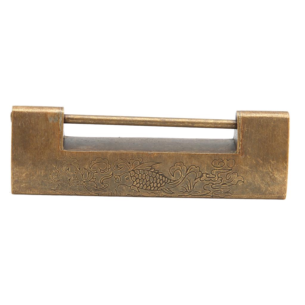 Brass Antique Padlock Spacing 5.9cm Exquisite Rustproof Chinese Old   Fish Horizontal Padlock for Jewelry Boxes