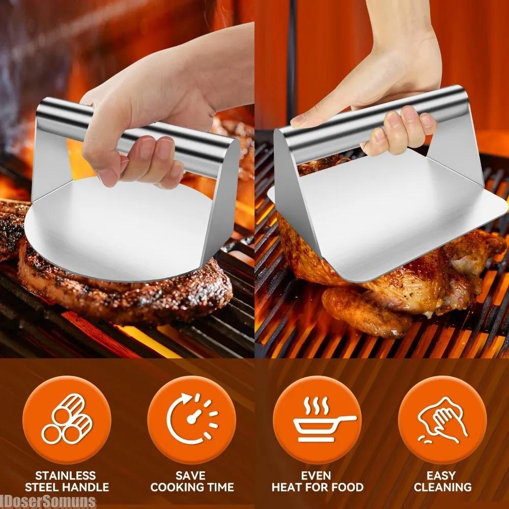 430 Rostfritt Stål Hamburgerköttpress Fyrkantig Burgerköttpress Köksverktyg Köttpressplatta 1 st Cirkulär