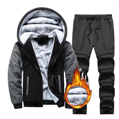 Autumn Winter Men's Casual Sports Suit Hooded Cardigan Plus Velvet Jacket Thick Sweater