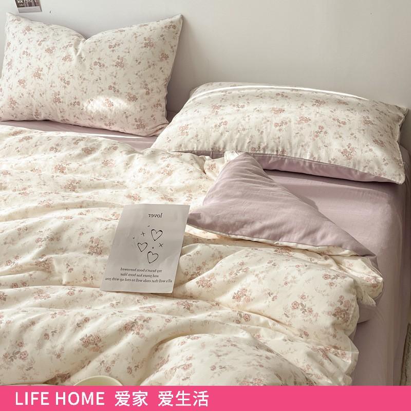 Soft Cotton Double Gauze Bedding Set 4PCS Small Fresh Floral Print Twin Queen King Beds