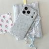 Coque de téléphone Kawaii Bleu Clair à Fleurs Pailletées pour iPhone 17 16 15 14 Pro Max Housse Protectrice Esthétique Mignonne avec Cordon pour Femmes