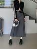 Vintage Belt Long Skirt Women Autumn 90s Aesthetic Streetwear Y2k High Waist Slim A-line Pleated Skirt Korean Style