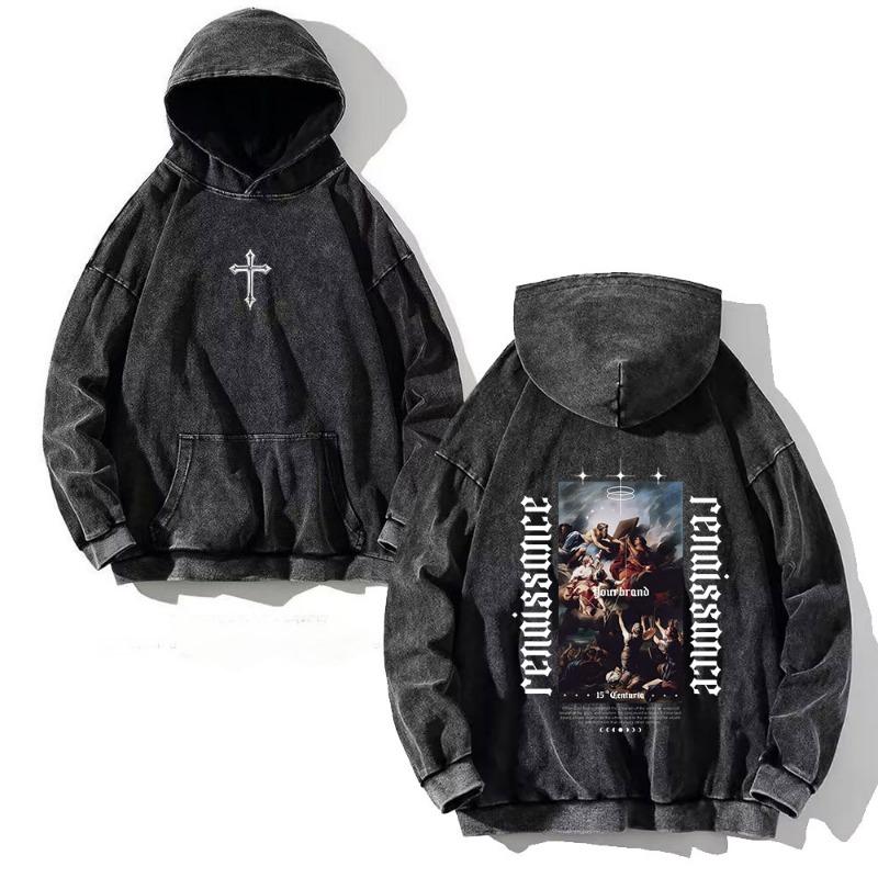 Mode Herren Hoodies Vintage Totenkopf Kreuz Print Täglicher Casual Pullover Frühling und Herbst Langarm Sweatshirt Herren Übergröße Oberteil Kleidung