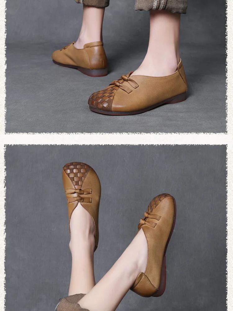 Johnature Genuine Leather Retro Soft Soled Slip-on Shoes Versatile Comfortable Women's Flat Shoes