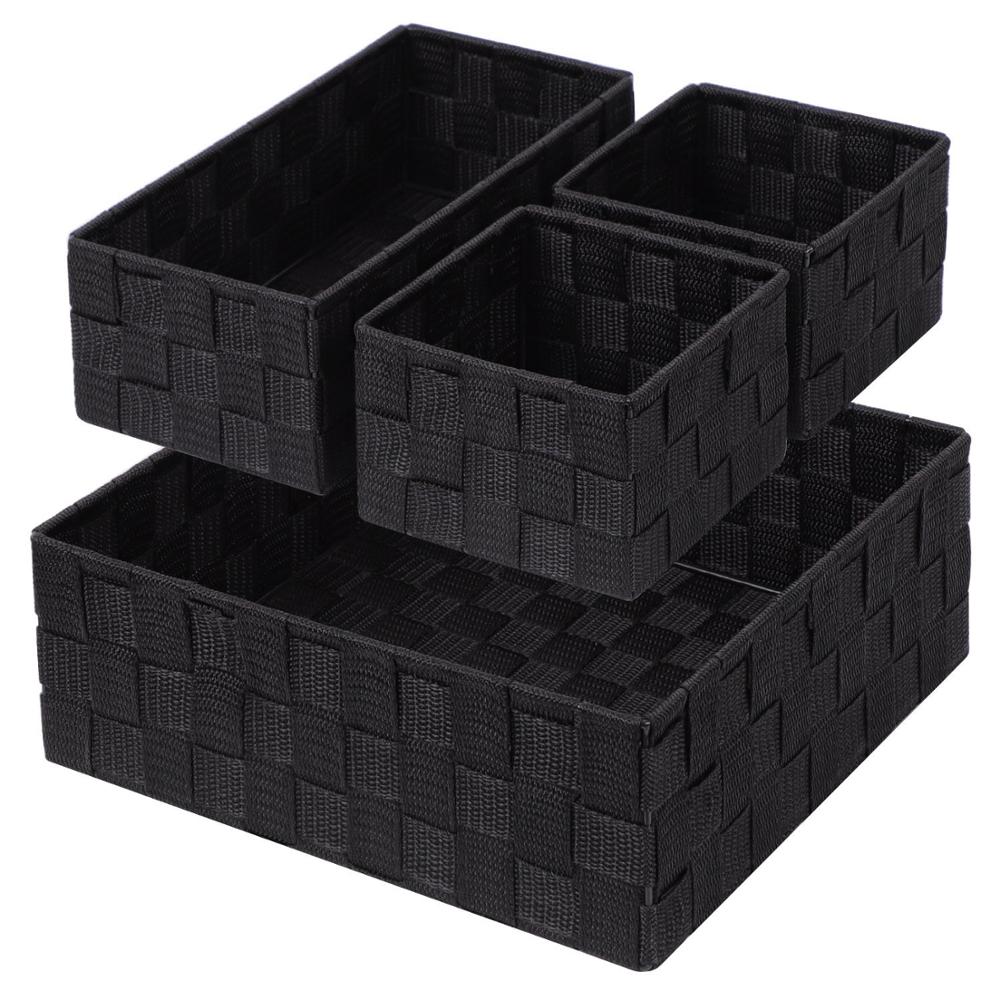 Drawer storage box woven strap storage box cube basket container divider for organizing drawers 4-piece set set чёрный 3490₽