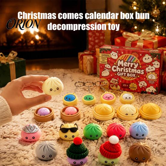 Christmas Dumpling Gift Box Merry Box, Xmas Advent Calendar with Stress Countdown Relief Squeeze Toys, 24 Days Steamed Bun Toy Soft Toys