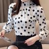 Autumn Fashion Women Chiffon Shirts Long Sleeve Polka Dot Ruffless Women Blouses Casual Stand Collar Women Tops