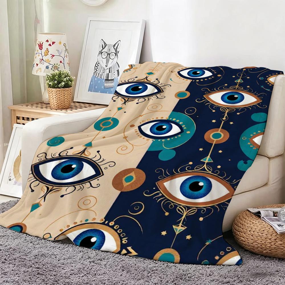 Classic motif E-Evil Eye Throw Lightweight 240g Flannel Blanket Soft Skin-friendly for Summer Cooling