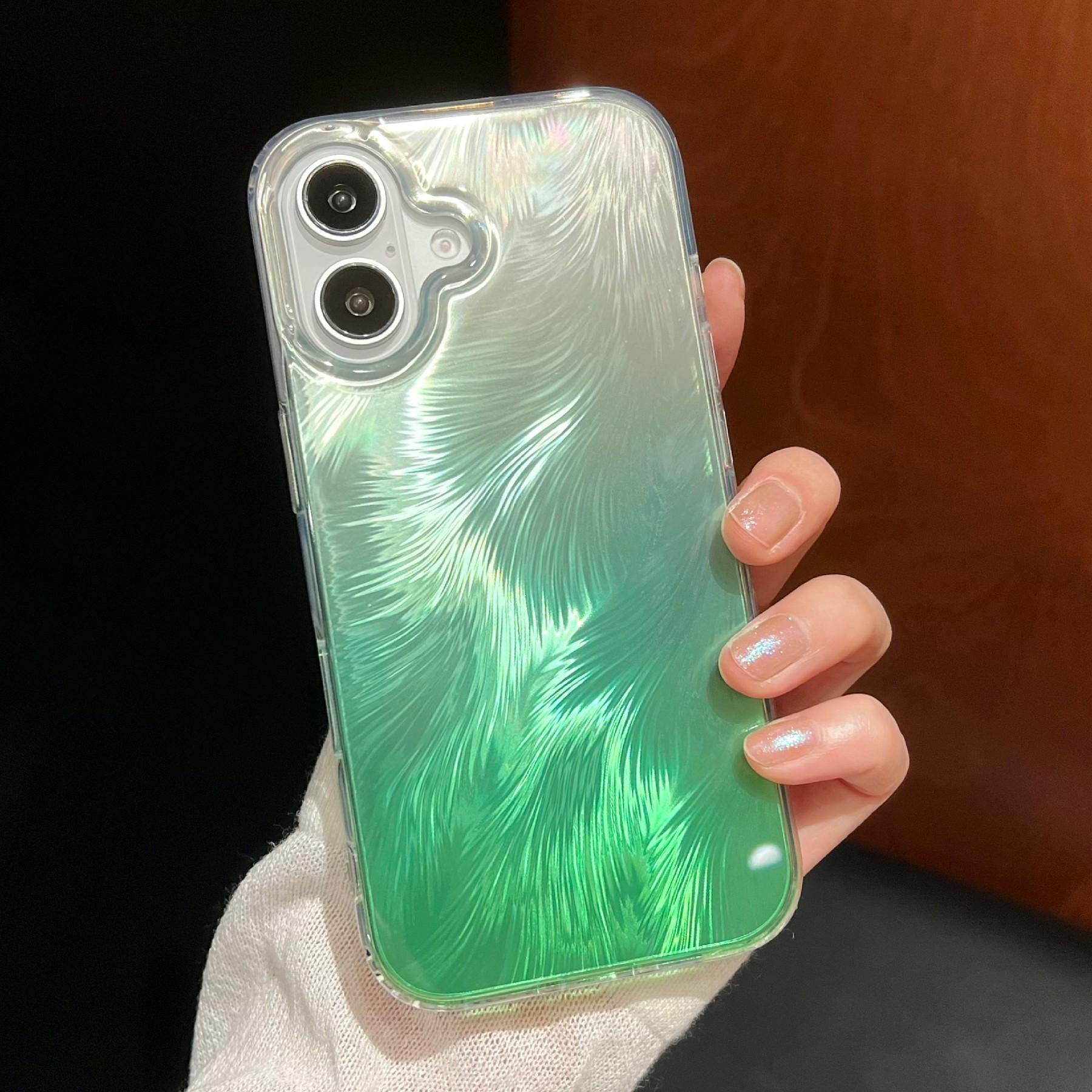

For iPhone 16 Case Fox Tail Pattern Hot Stamping Electroplating Soft TPU Phone Shell Green