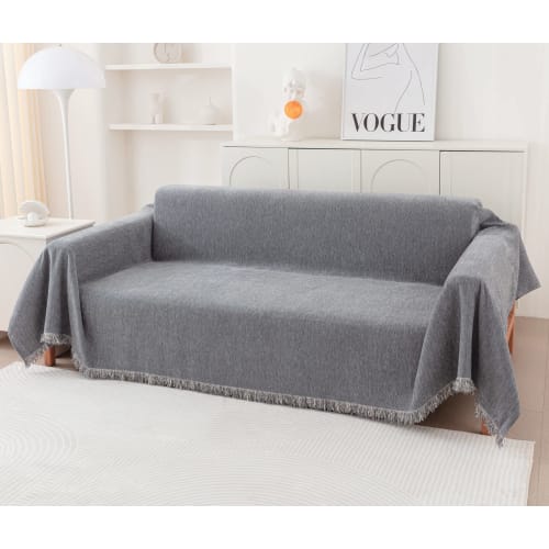 HomeFirst Nordic-style Multi-Cover, Large Rectangular Sofa Cover (180*300cm), Suitable for 2-3 Seaters, Chenille Fabric with Fringe, Bedspread, Couch