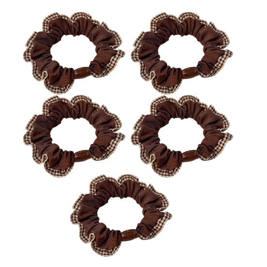 5Pcs Hair Ties High Elasticity Double-Layer Plaid Lace Seaming Hair Ropes Retro French Style Soft Fabric Hair Accessories