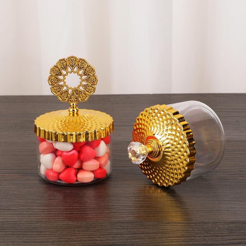 Eid Mubarak Middle Eastern Round Snack Tray Metal Plastic Ramadan Candy Nut Dessert Container Decorative Food Presentation Party