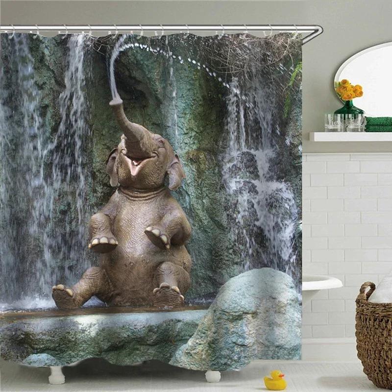 Animals Printed Lion, Tiger, Cat,Elephant,3D Bath Curtains Waterproof Polyester Cloth Washable Bathroom Shower Curtain With Hook