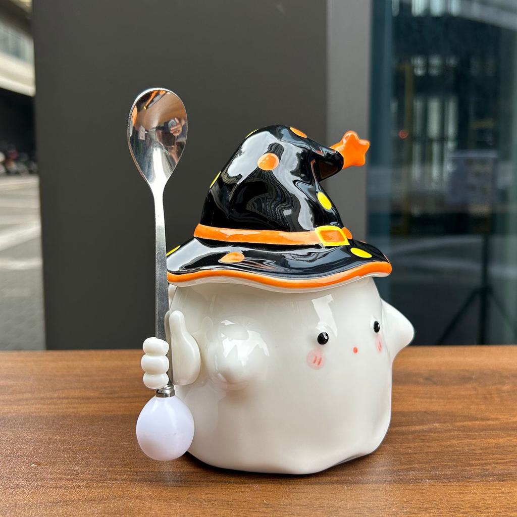 Cute Ghost Mug with Lid for Boys Ceramic Water Cup for Girls Practical Creative Cup for Teachers' Day Birthday Gift