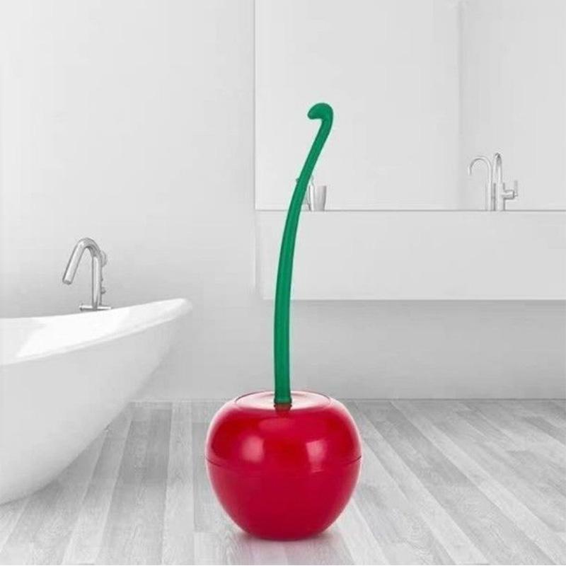 Kreativt Körsbärsformat Badrumstoalettborste Set Multifunktionell Golvstående Borste Utan Döda Vinklar Borste