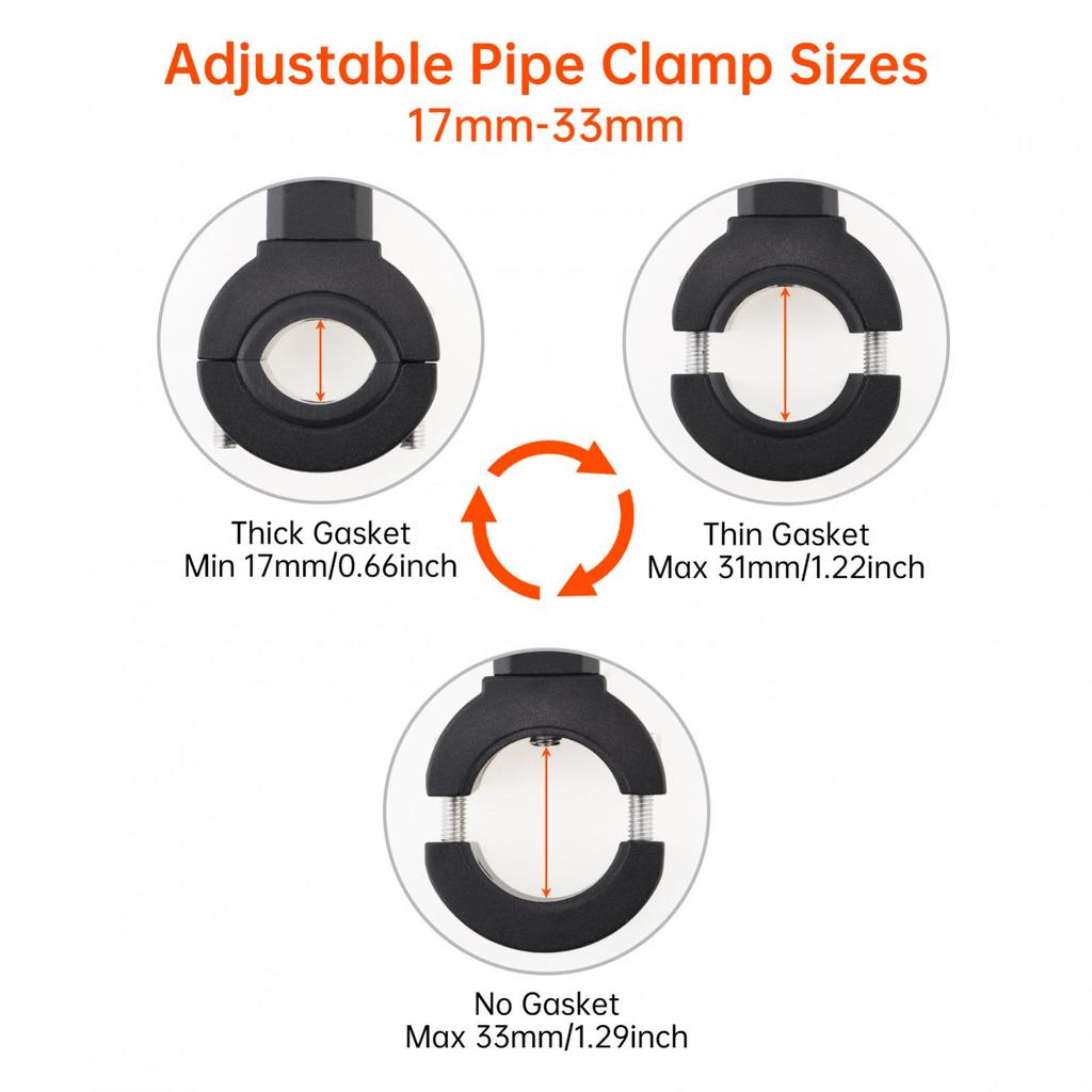 Aluminum Alloy 2pcs 360 Degree Adjustable Light Bar Mount Clamp 18-32mm 0.71-1.26inch Motorcycle ATV SUV Roof Rack IP67 Waterproof