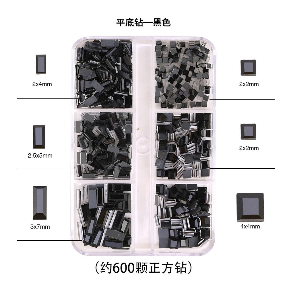 6 Grid Square Diamond Set, Nail Art Jewelry, Diamond Mirror Transparent Square Diamond Mixed Flat Bottom Diamond Diy Nail Decoration