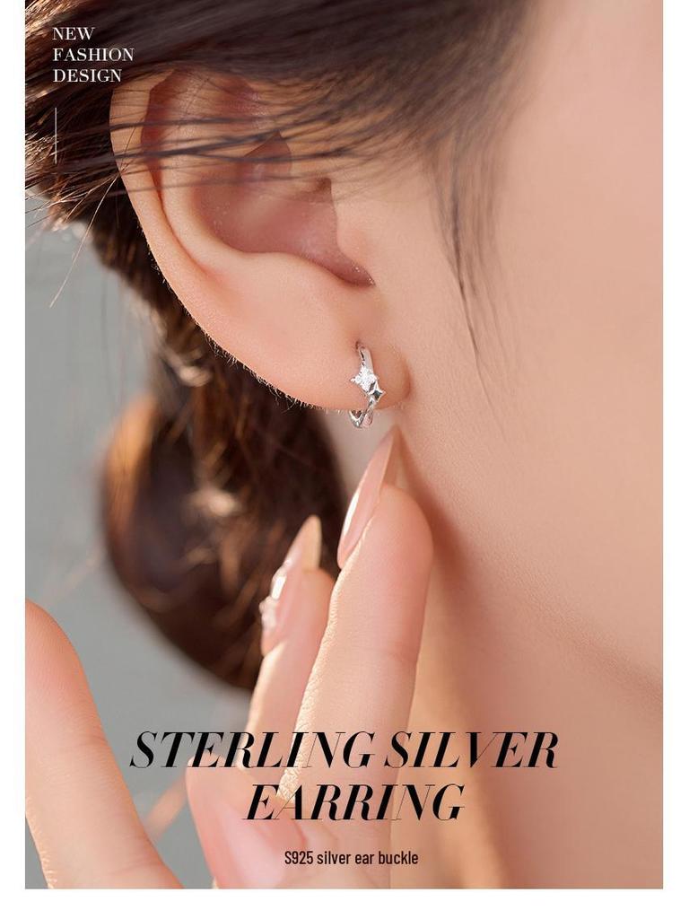 Banyan Tree S925 Silver Shimmer Star Earrings for Women – Elegant Simple Design