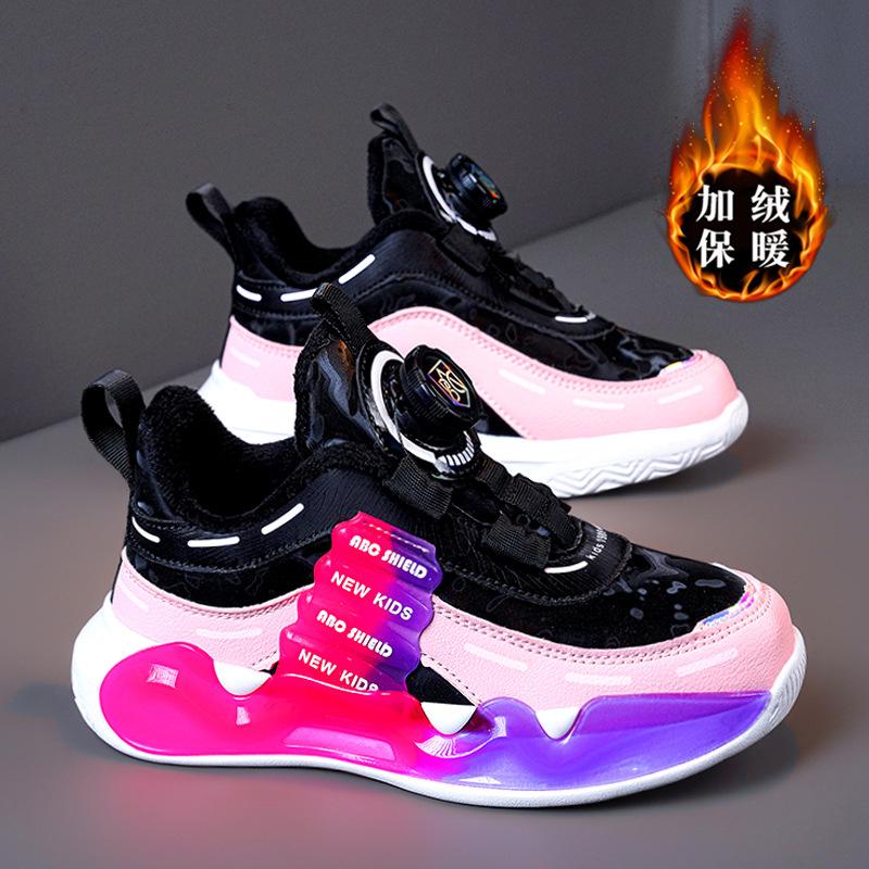 Boys Sports Shoes Cotton Shoes Medium and Older Children 2025 Children Boys Winter Rotating Dad Shoes Velvet Buckle New Two Cotton