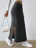 High-Waisted Side Slit Slimming Midi Knitted Skirt - European & American Style for Women