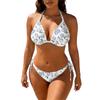 Women’s Triangle Bikini Set Floral Print Adjustable Halter Neck Top with Tie Side Bottoms Two Piece Swimwear Beachwear
